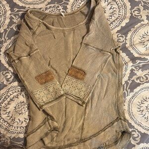 Free People Tan Asymmetrical 3/4 Sleeve Blouse